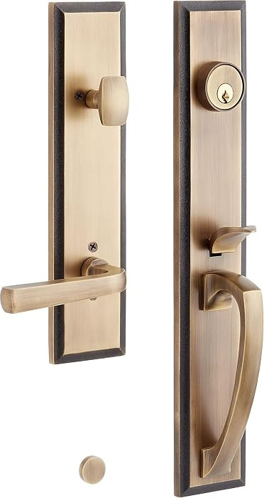 Signature Hardware 479127 Aurick Left Handed Solid Brass Keyed Entry Door Lever Set with 2-3/4" B... | Amazon (US)