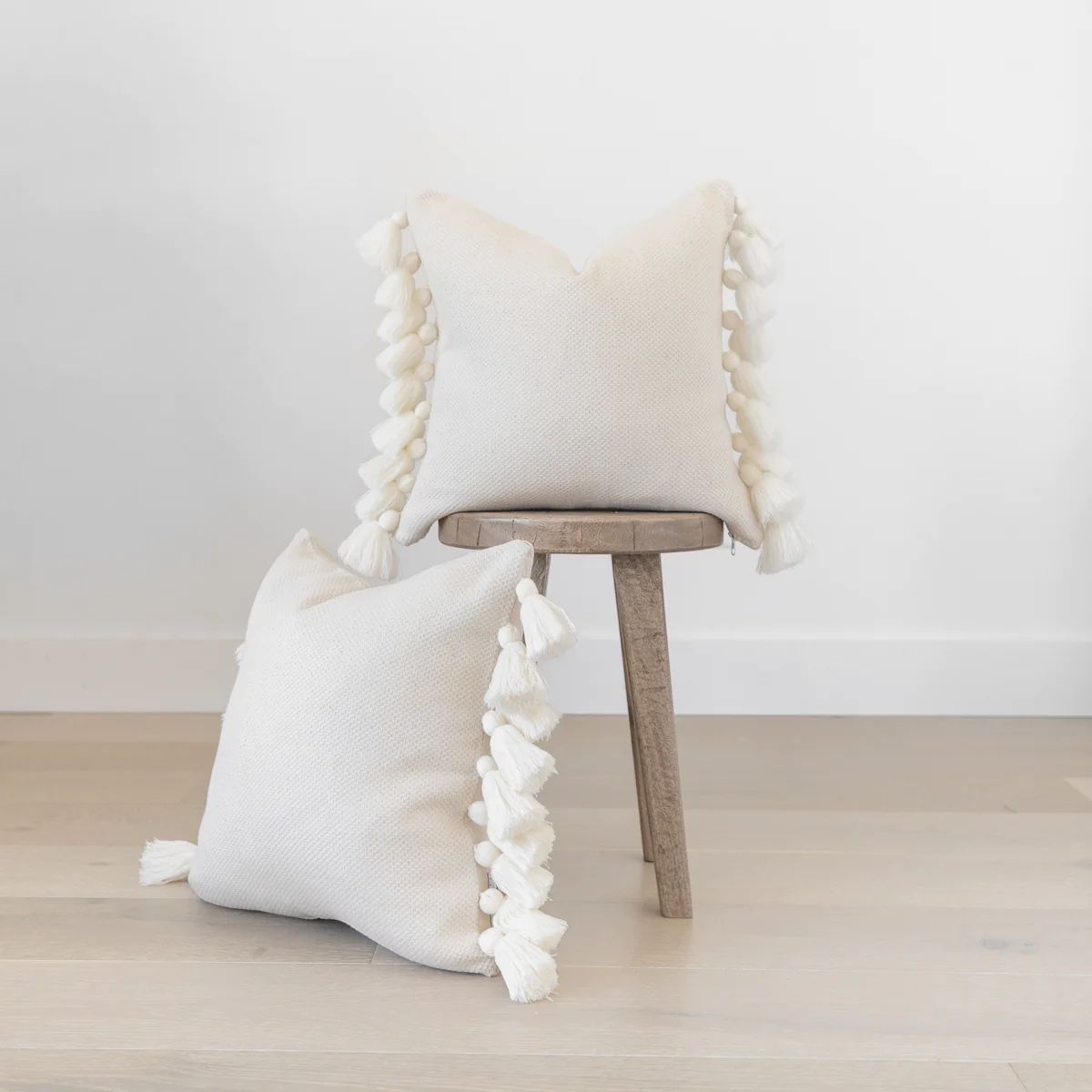 Off White Thick Weave Pom Pom Pillow Cover 2-pack - 18'' | Woven Nook