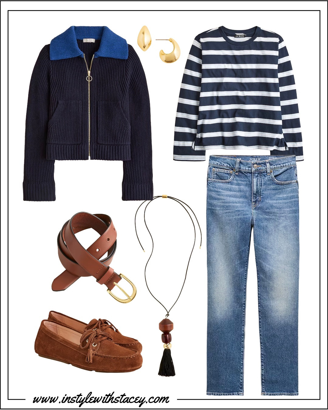 J Crew casual outfit. This tee has a little more style than usual with a relaxed shape and slight bell sleeve. Add a trendy bold tassel necklace and boat shoes to complete the look. 

#LTKOver40 #LTKPetite #LTKFindsUnder100