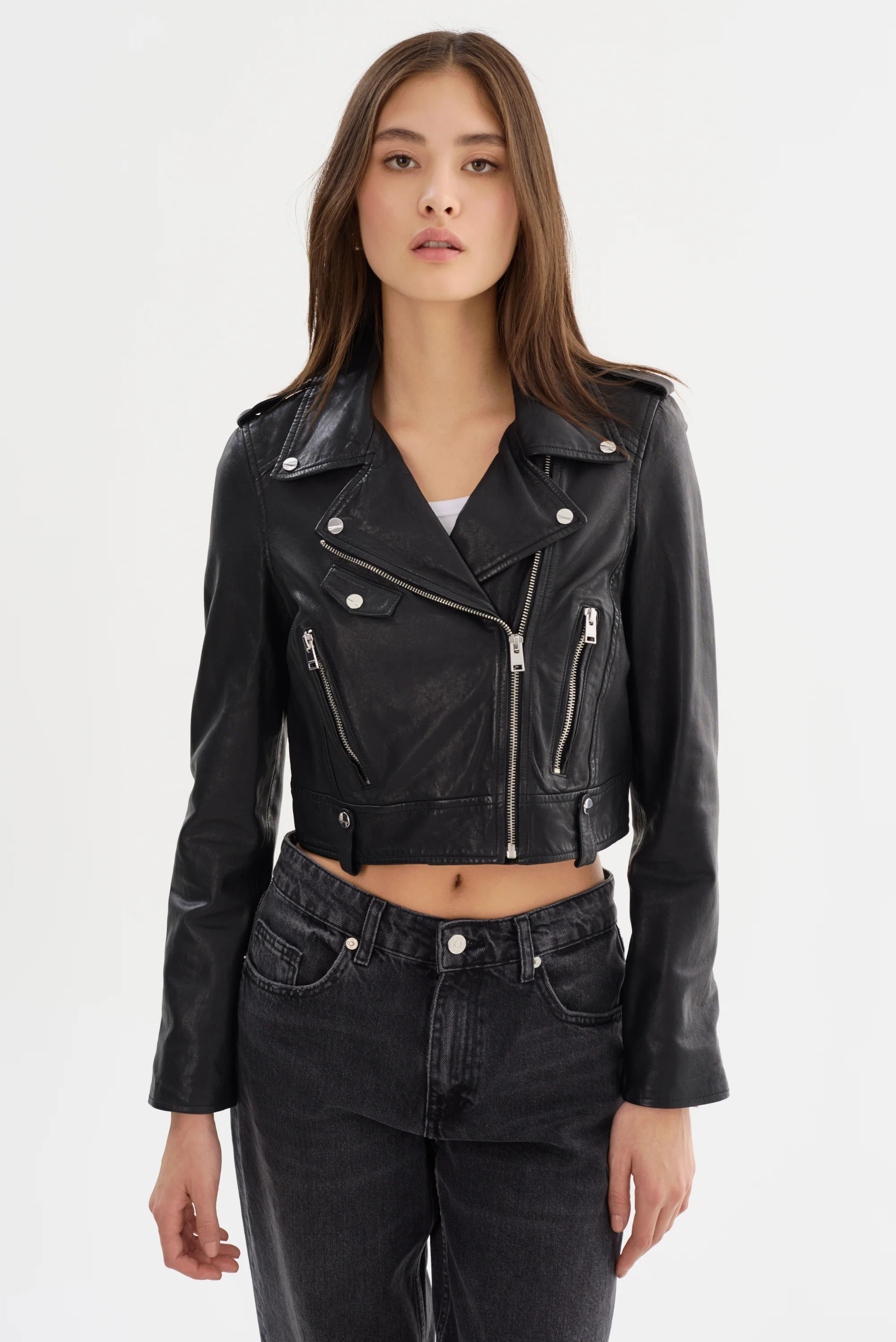 CIARA | Cropped Leather Biker Jacket | LAMARQUE