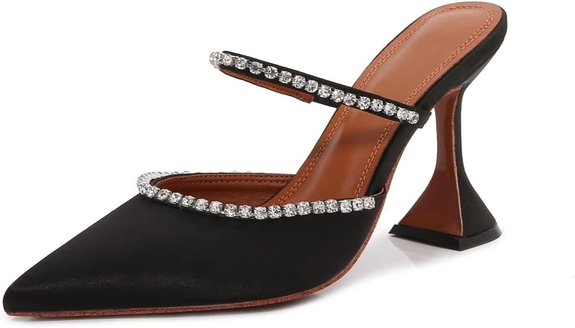 Vertundy Women's Mule Heels Rhinestones Strappy Stiletto Slide Pumps Slip On Sexy High Heels Sand... | Amazon (US)