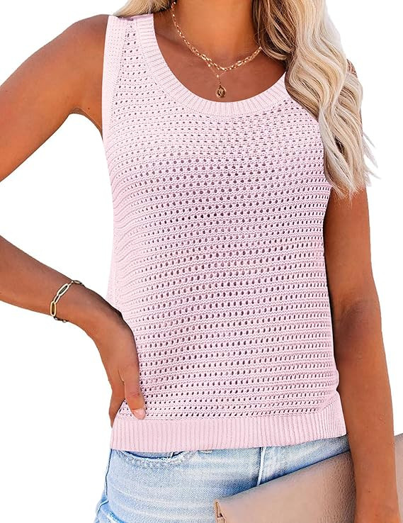 Zeagoo Womens Summer Crochet Sleeveless Sweater Vest Round Neck Hollow Out Knit Tank Tops Casual ... | Amazon (US)