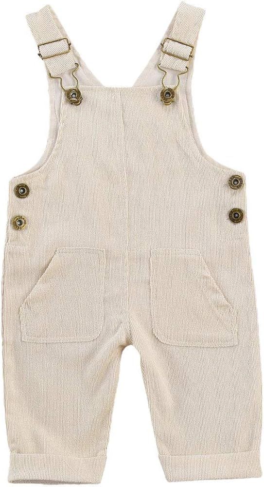 Toddler Baby Boy Girls Fall Suspender Overalls Solid Bib Corduroy Pants with Pockets One-Piece Winte | Amazon (US)