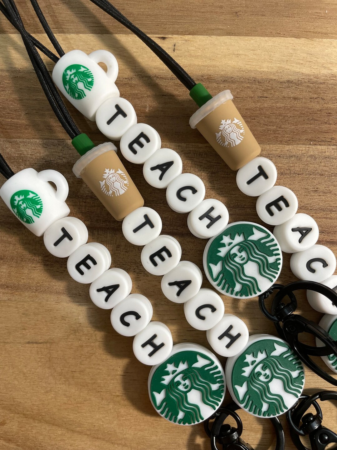 TEACH Coffee, Hot or Iced Coffee Mocha Green Teacher Silicone Beaded Teacher, Counselor, Admin, B... | Etsy (US)