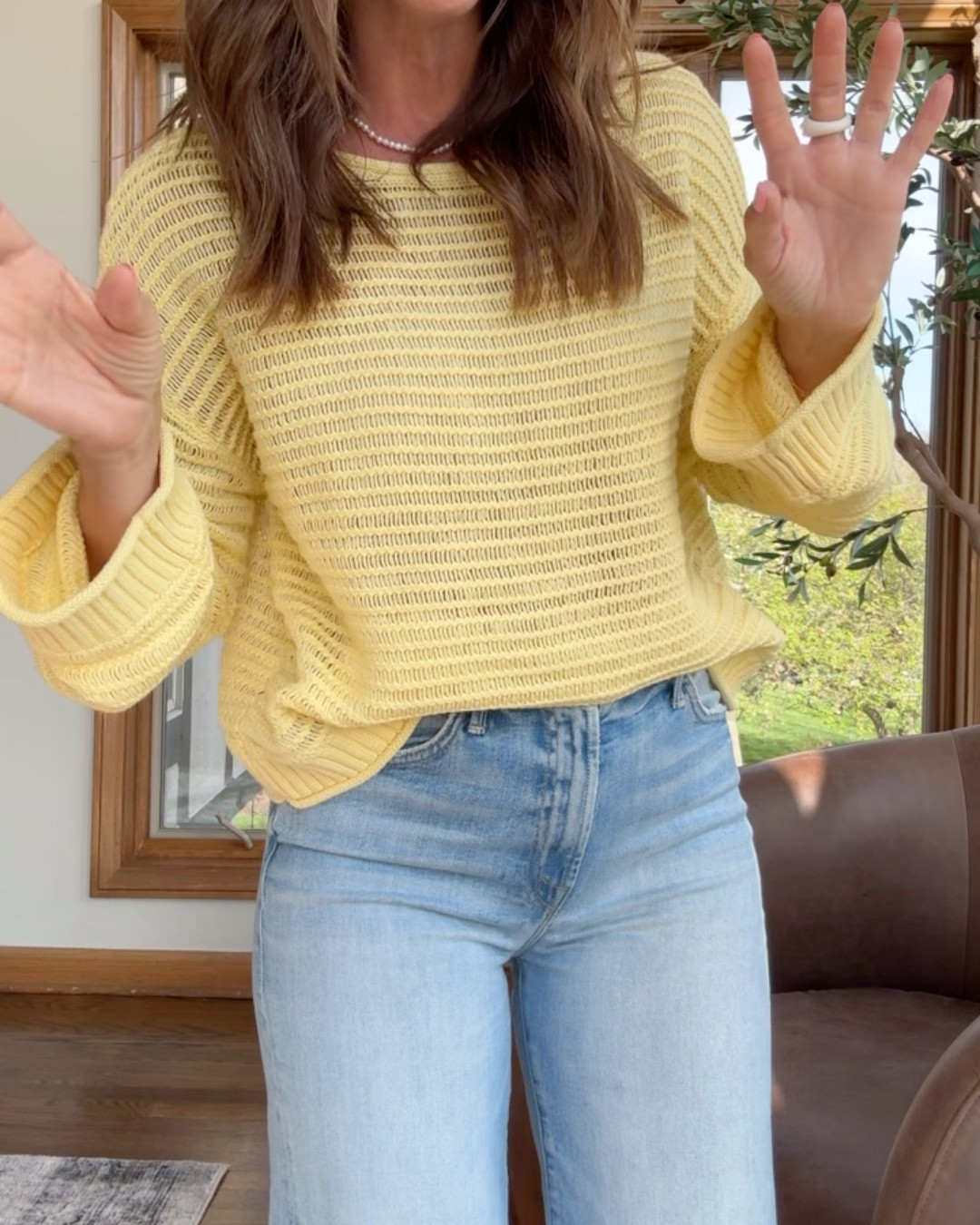 Spring sweater 👌🏻
A few cool ways. Size XS 
Wearing a nude bandeau underneath. 
Jeans tts. 25 regular here. I cut the hem  

#LTKSeasonal #LTKgrwm #LTKmomlife