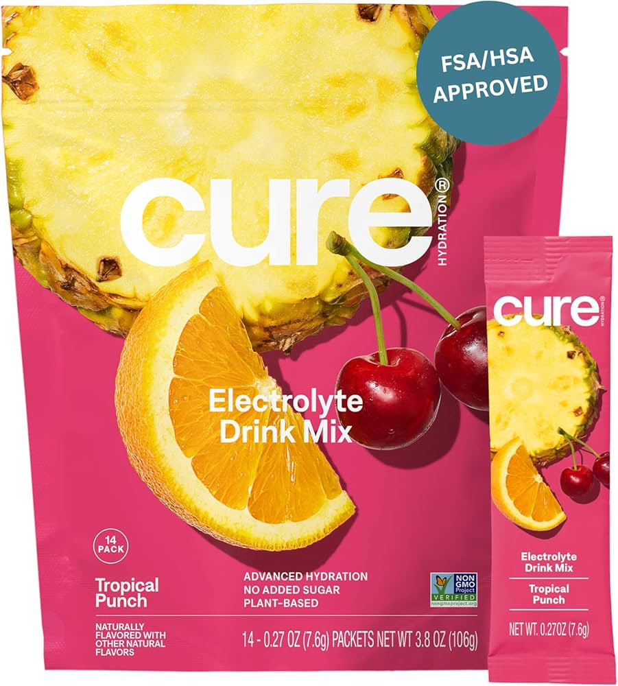 Cure Hydration | Plant-Based Electrolyte Drink Mix | No Added Sugar | FSA-HSA | Dehydration Relie... | Amazon (US)