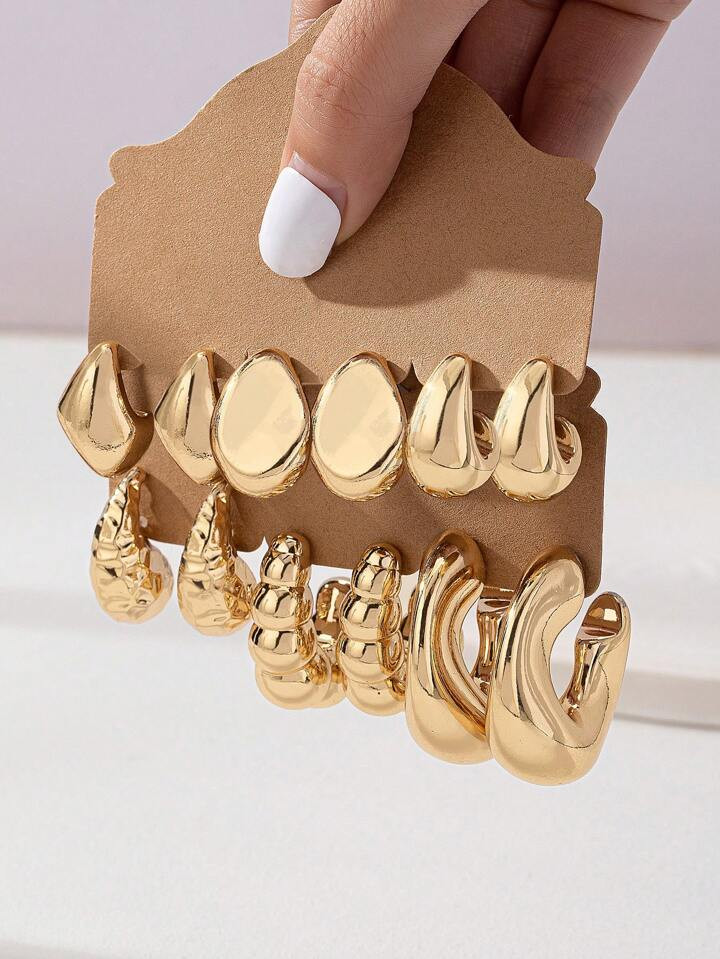1 Set Golden Silver Color Minimal Classic Hoops Earring Stud Earrings Set For Women | SHEIN