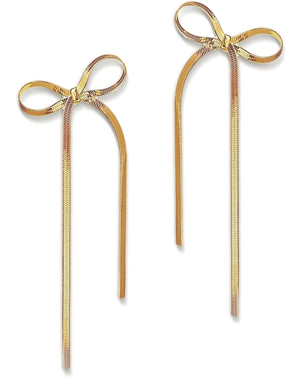 Sonateomber long gold chain tassel earrings - 14k gold plated brass anchor snake chain – with r... | Amazon (US)