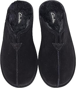 Clarks Mens Open Back Suede Leather Slipper - Plush Faux Fur Lining - Indoor Outdoor House Slippers  | Amazon (US)