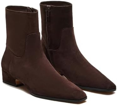 Women's Ankle Boots Square Toe Low Chunky Block Heel Booties Comfortable Short Boots Side Zipper ... | Amazon (US)