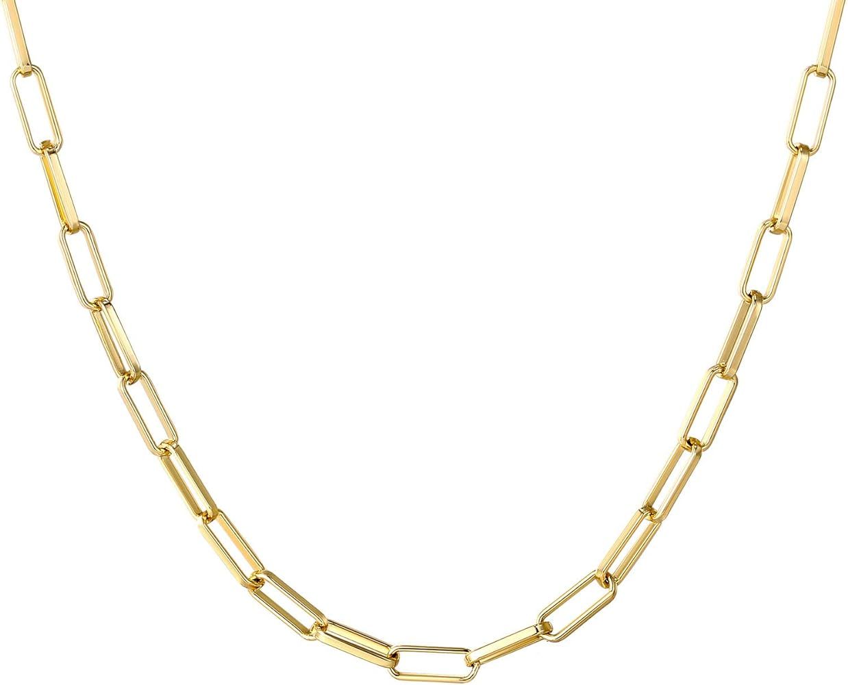 BOUTIQUELOVIN 14K Gold Dainty Paperclip Link Chain Necklace for Women Girls | Amazon (US)