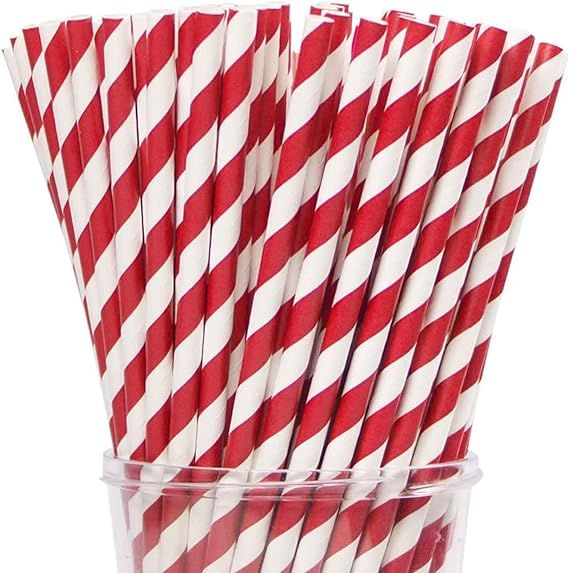 Webake Paper Straws Biodegradable Bulk 200 Red Striped Drinking Straws, Great Alternative Disposa... | Amazon (US)