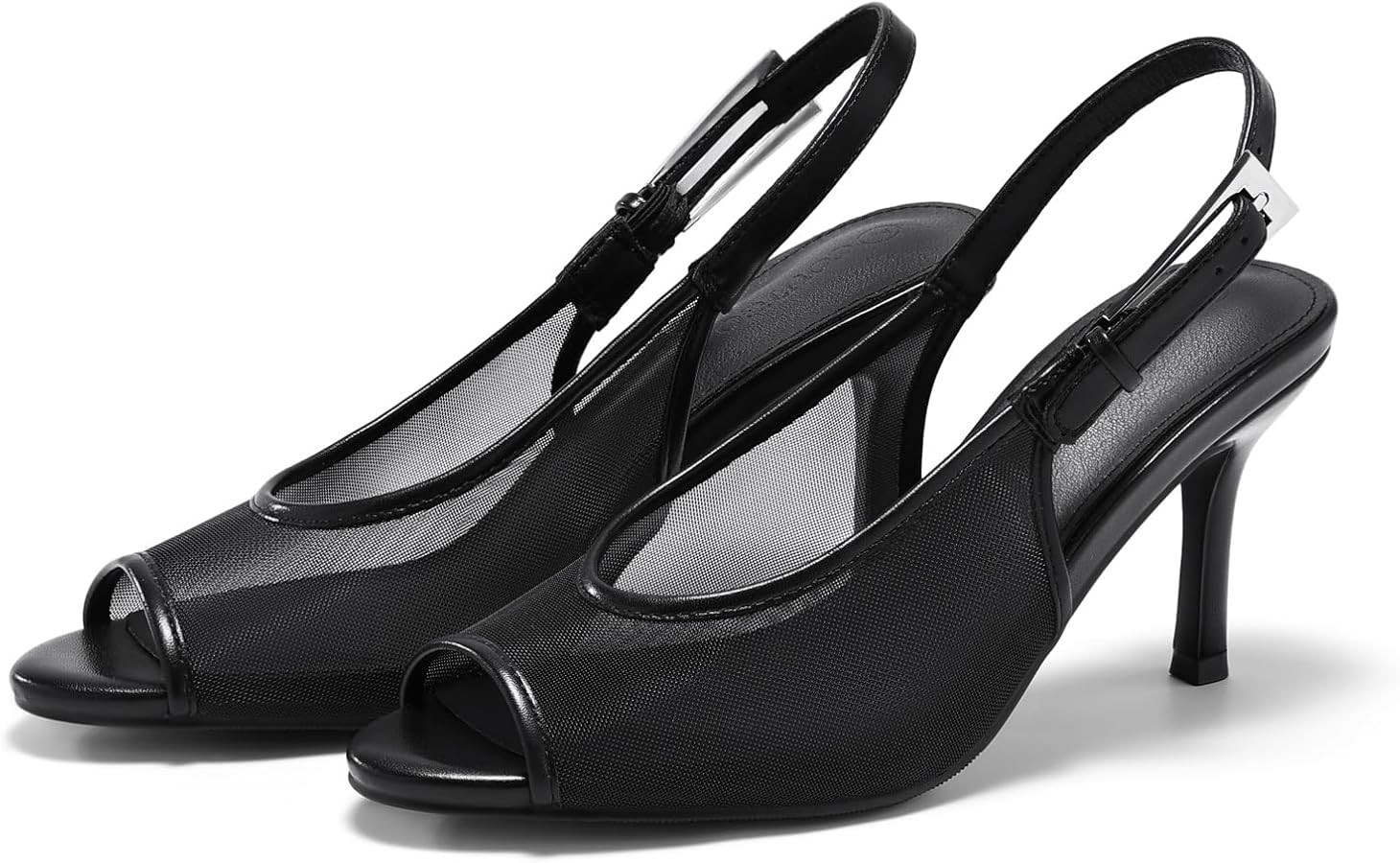 Coutgo Womens Slingback High Heels Open Peep Toe Mesh Sandals Buckle Wedding Party Dress Shoes | Amazon (US)