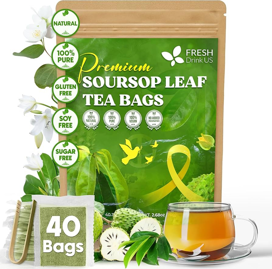 40 Premium Soursop Graviola Leaf Tea Bags, 100% Natural and Pure from Soursop Leaves, Handmade, M... | Amazon (US)