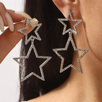 Mydear 1 Pair Fashionable Crystal Pentagram Pendant Earrings, Suitable For Women's Everyday Wear - Size one-size | SHEIN