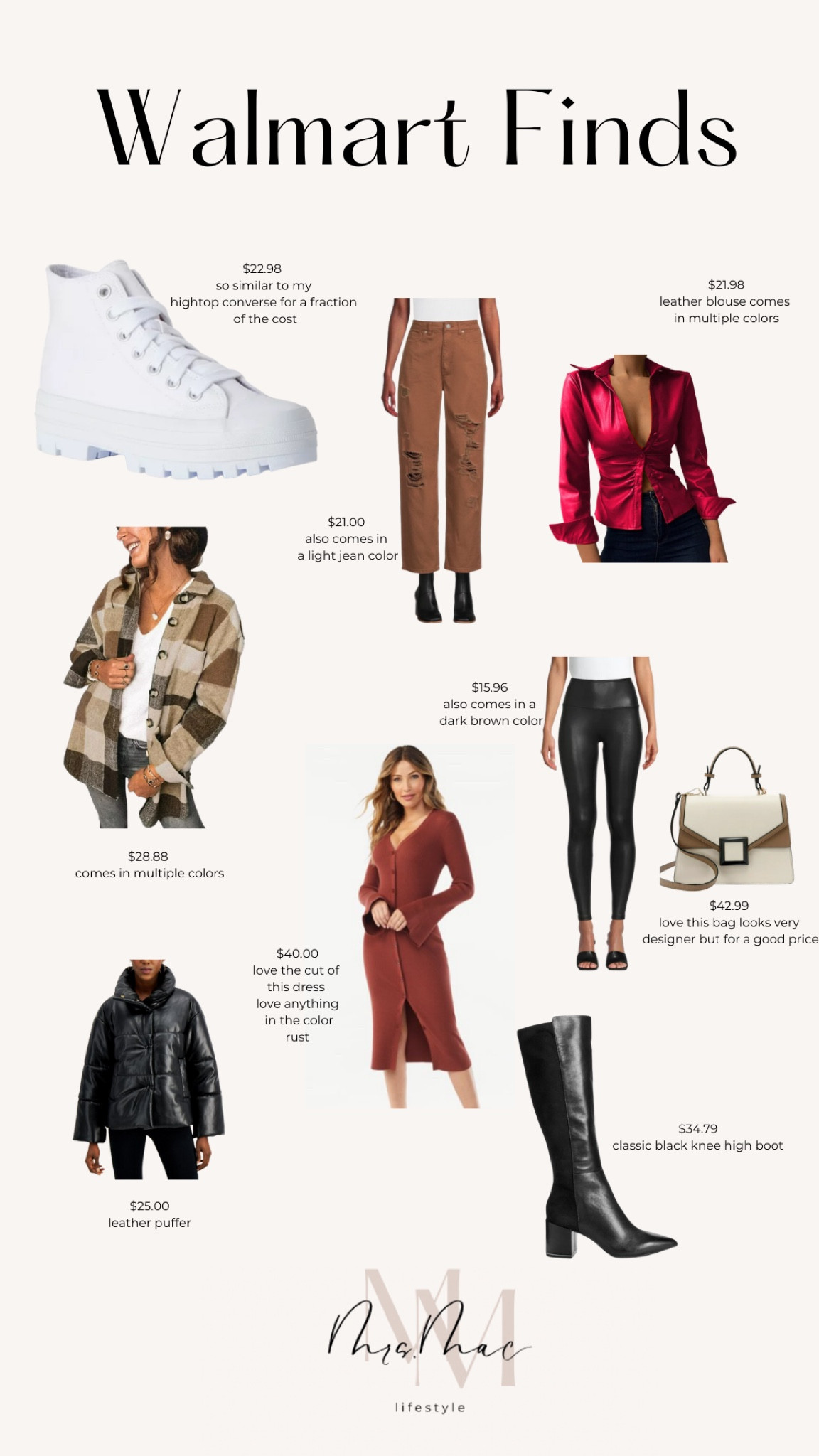 Walmart fashion.
Fall finds.
Leather.
Casual.
Converse high top dupes.
Shacket.
Flannel.
Rust.
Black boots. 
Affordable.

#LTKunder50 #LTKSeasonal #LTKshoecrush