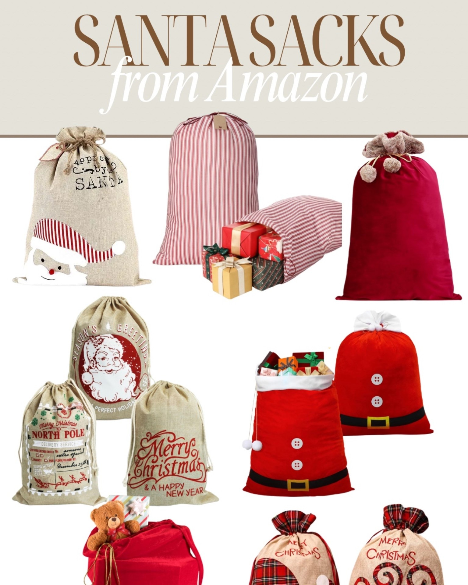 Santa Sacks are our FAVORITE tradition! You can see how we do it on my latest reel to help the kids remember kindness and gratitude. Here are some great options from Amazon to start the tradition on your own! 

#LTKHoliday