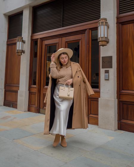 Spring transitional outfit - trench coat and slip skirt