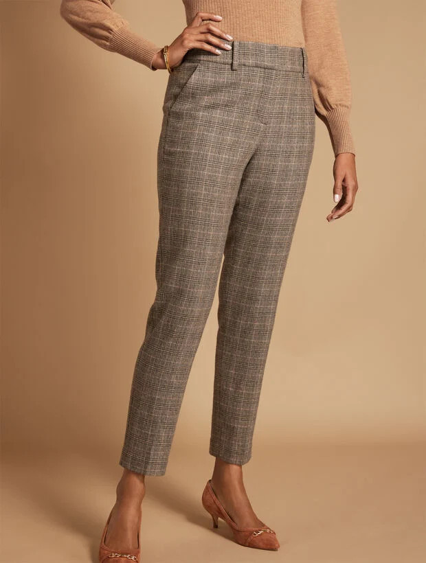 Italian Wool Blend Tapered Ankle Pants - Glen Plaid | Talbots