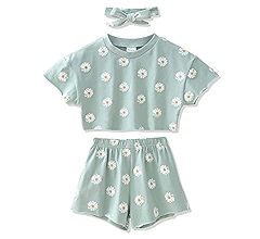 WESIDOM Toddler Girl Clothes Baby Girls Outfits 6M-5T Summer Floral Print Shirt+Shorts+Headband 3... | Amazon (US)