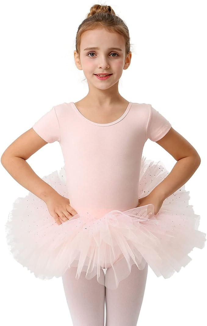 MdnMd Short Sleeve Glitter Dance Ballet Tutu Leotard Ballerina Outfit for Girls Toddler | Amazon (US)