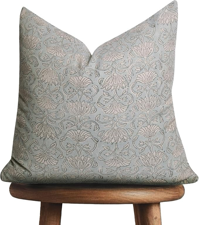 Handmade Block Print 100% Thick Cotton 20 x 20 inch Throw Pillow Cushion Cover with Zipper - Pill... | Amazon (US)