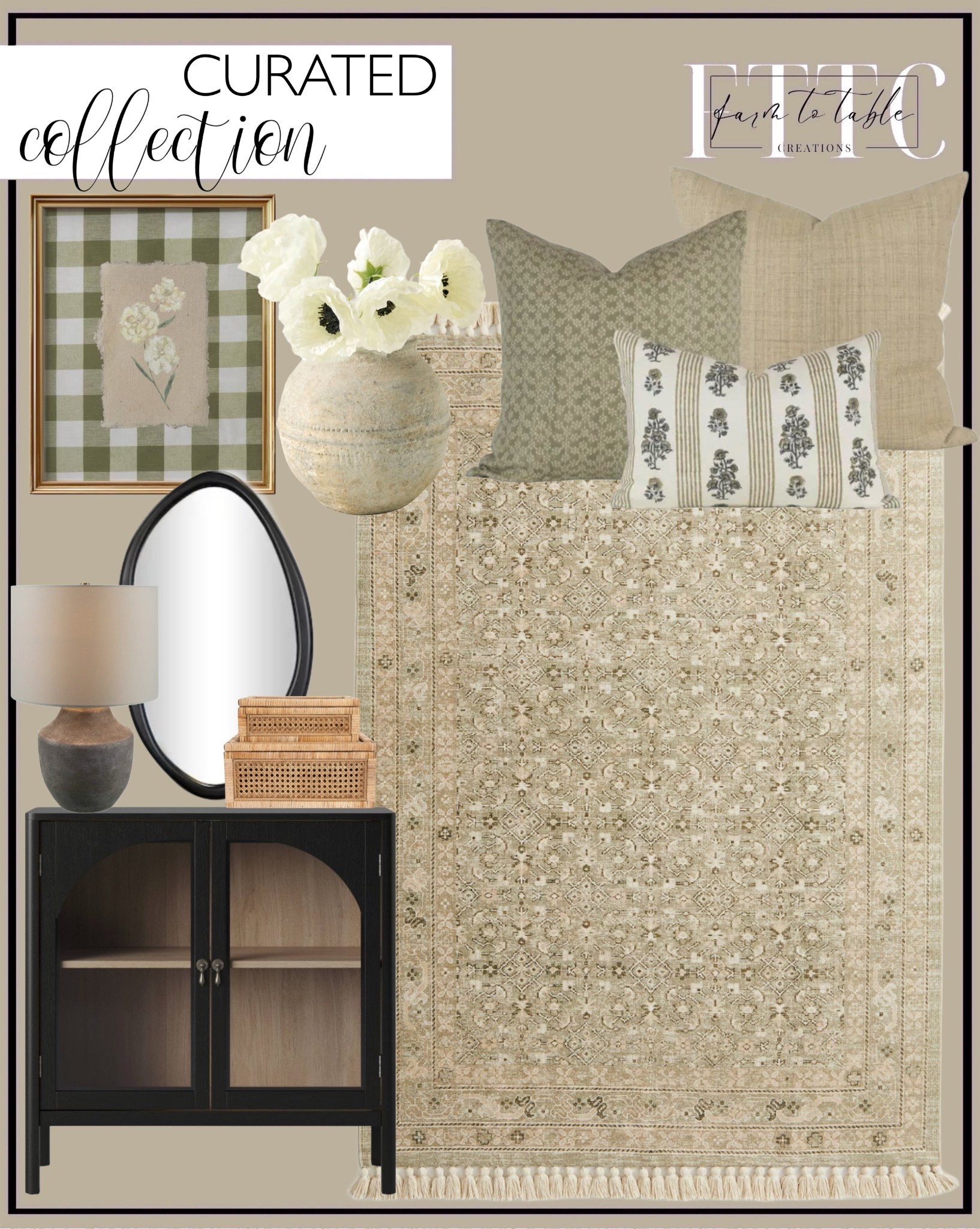 Curated Collection. Follow @farmtotablecreations on Instagram for more inspiration.

Patterned Rug with Fringe. PILLOW COMBO 8 Three Pillow Combo - Earthy neutral pillow, Fall Pillow, Spring pillow, Floral pillow, Brown pillow. Irregular shaped mirror.  Callem Resin Table Lamp. Bedford Accent Cabinet. Gingham Flower Print. Digital Artwork. Magnolia White Anemone Bouquet. Concrete Round Vase. Woven Ratan Boxes. 

Living Room Finds | Spring Decor | Entryway Decor | Bedroom Furniture | nightstands | Home Decor| Fireplace Decor | Spring Refresh |  Bedroom Finds | Neutral Stems | Spring Stems | Bookshelf Decor | Bedroom Space | Cozy Corner | Bathroom | Curated Entryway | Spring  Decor | End of Year Clearance | Trending Decor | Viral Decor  | Coffee Table Decor | Neutral Decor | Stem Sale | Target Finds | Skinny Bench | Bedroom | Living Room | Breakfast Nook | Amazon Home | Target Sale | Loloi Rugs | Magnolia Home | console table | console table styling | faux stems | entryway space | front porch decor | neutral decor | entryway decor | cozy home | affordable decor |  home decor | home inspiration | console styling | entryway rug | cozy moody home | moody home decor | neutral home | bathroom decor | living room | spring decor | Hearth & Hand | Studio McGee | 2025 Home Trends | trending home | Crate&Barrel 



#LTKSaleAlert #LTKHome #LTKFindsUnder50