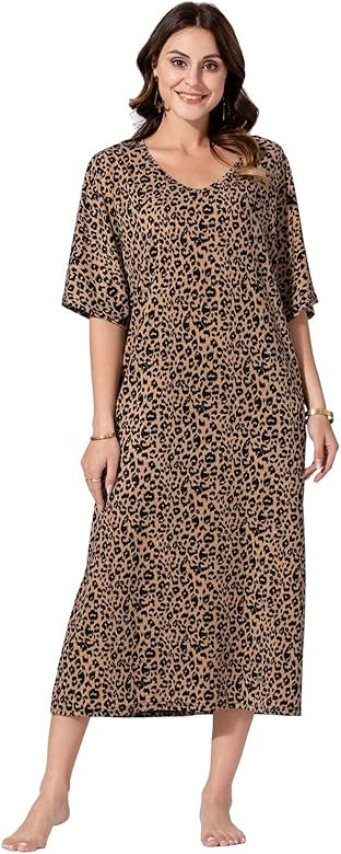 WEKILI Womens Round Neck Short Sleeve Ultra-Soft Nightgowns Pockets Oversized Casual Loose Long... | Amazon (US)