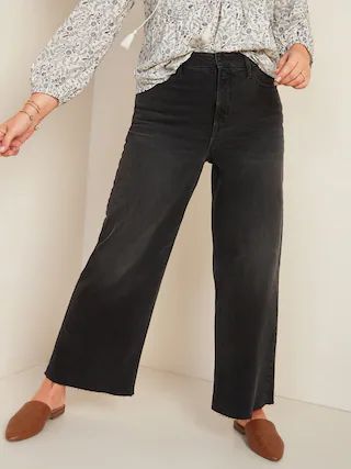 Extra High-Waisted Wide-Leg Cut-Off Black Ankle Jeans for Women | Old Navy (US)