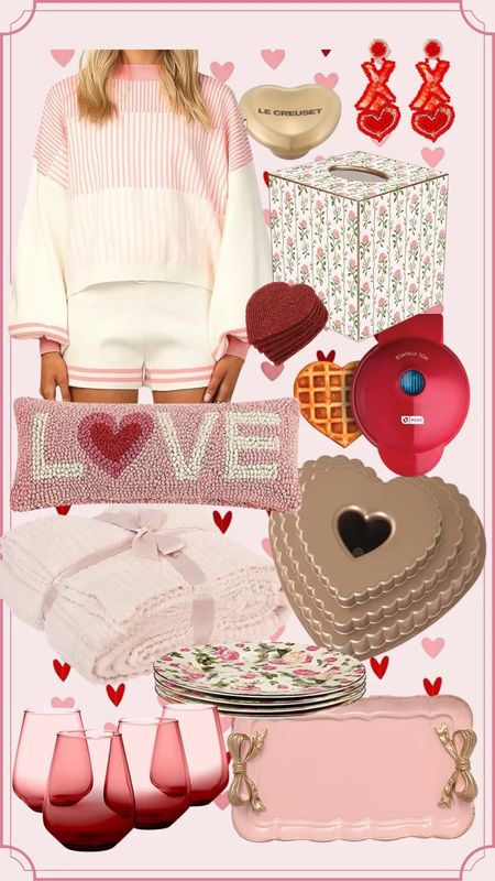 All you need is love 💕 

Pink and white set
Heart shaped pan
Heart shaped waffle maker 
Pink fuzzy blanket
Heart streamers
Heart banner
Banner with hearts
Heart coasters
Pink floral tissue box holder
Pink resin tray
Pink tray with bows 
Pink wine glasses
Pink coupe glasses 
Hand knotted pillow
Floral plates
Pink floral plates
Xoxo
Xo earrings
Gold heart knob 
Gold le creuset knob 
Love pillow 
Valentines decor
Valentine’s Day decor


#LTKhome #LTKSeasonal #LTKstyletip