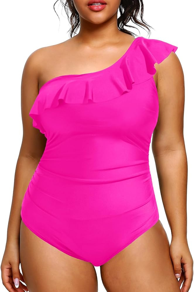 Aqua Eve Plus Size Bathing Suits for Women One Piece Swimsuits One Shoulder Ruffle Tummy Control ... | Amazon (US)