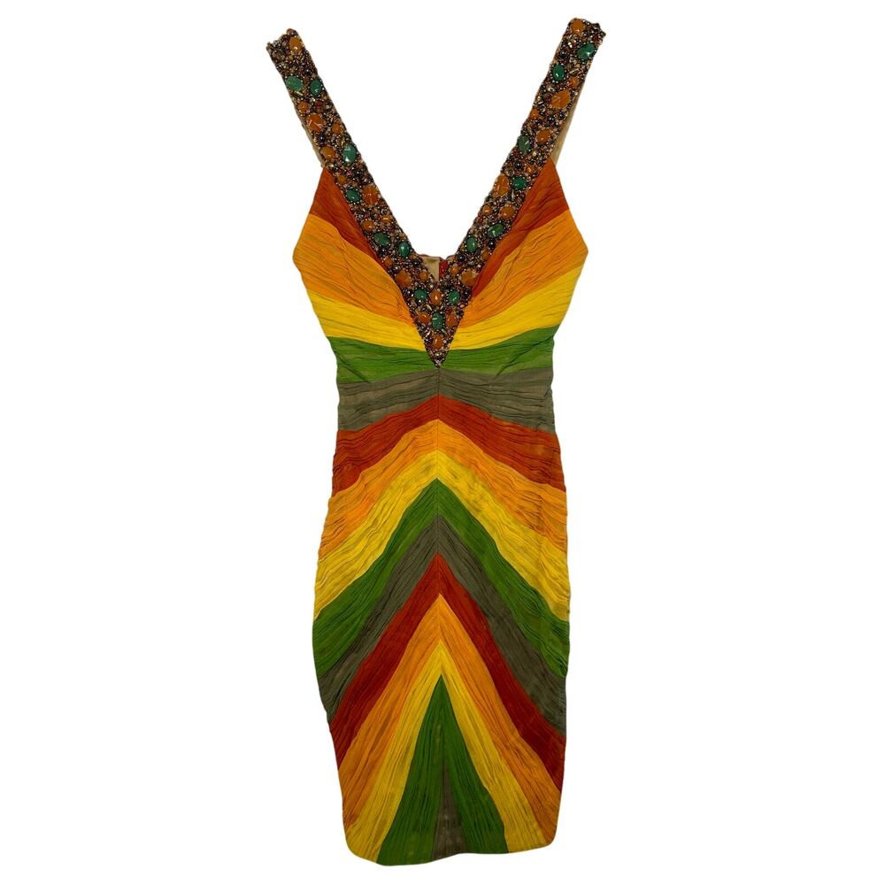 NWT Mandalay Multi Green Silk Beaded Sequin Midi Cocktail Dress Womens Size 4 | Poshmark