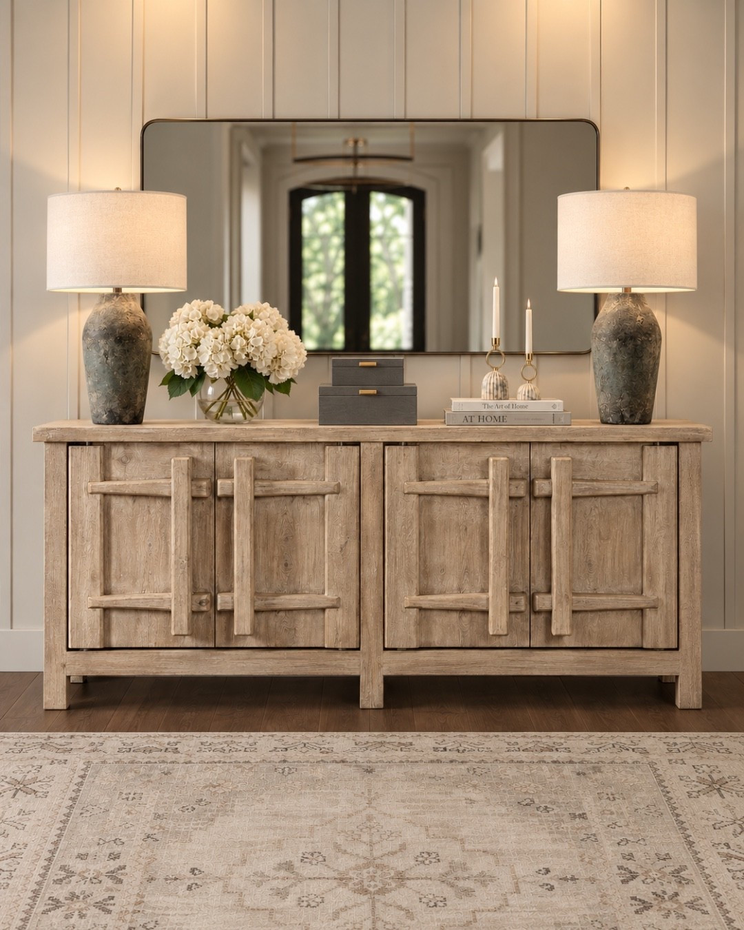 A warm, layered console table that proves timeless neutrals can still make a stunning statement. 

Console, console table, console table styling, table lamp, decor boxes, faux greenery, candle holder, area rug, pottery barn, dining room furniture, buffet table, McGee and co, cb2, home design

#LTKHome #LTKSeasonal #LTKSaleAlert
