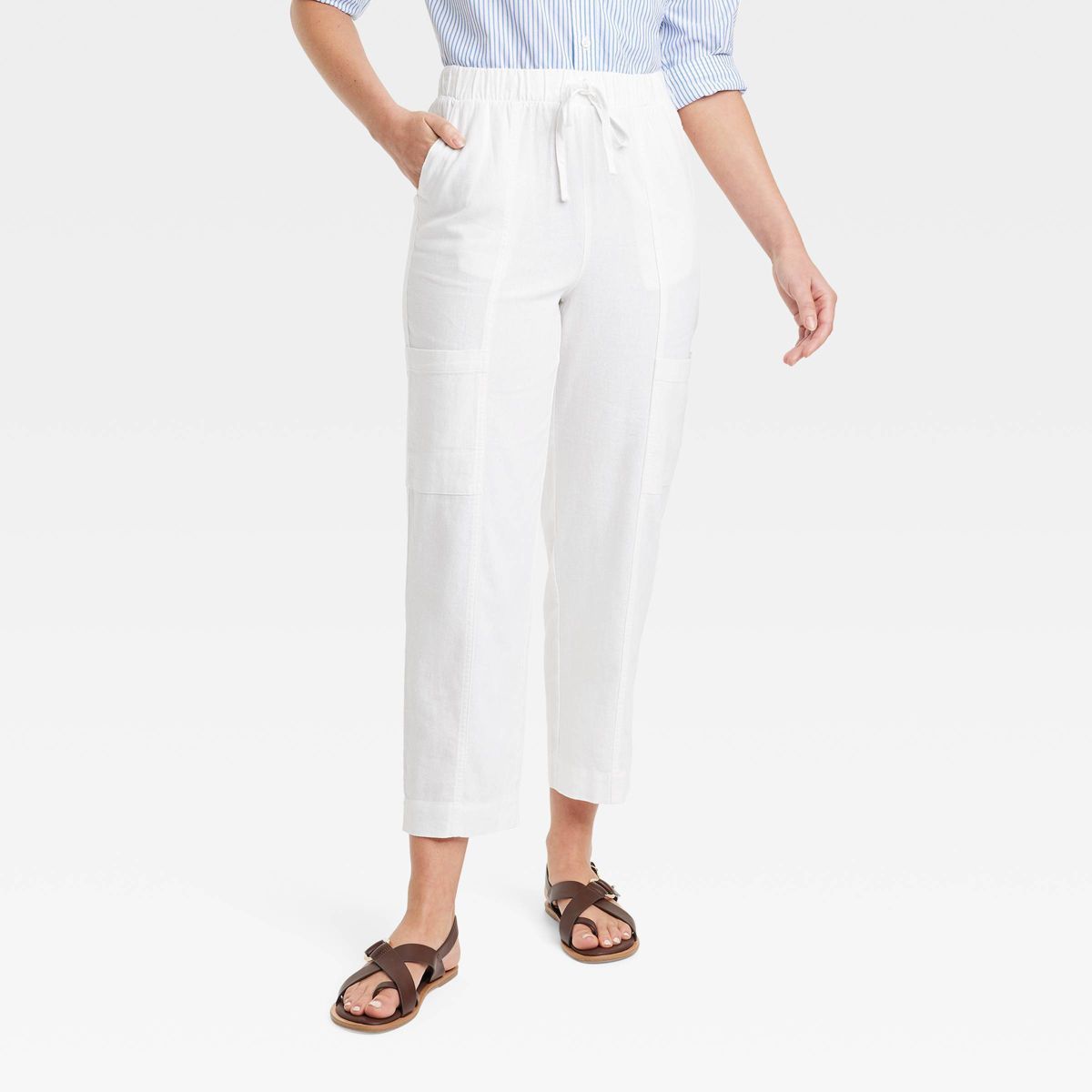 Women's High-Rise Pull-On Tapered Pants - Universal Thread™ White S | Target