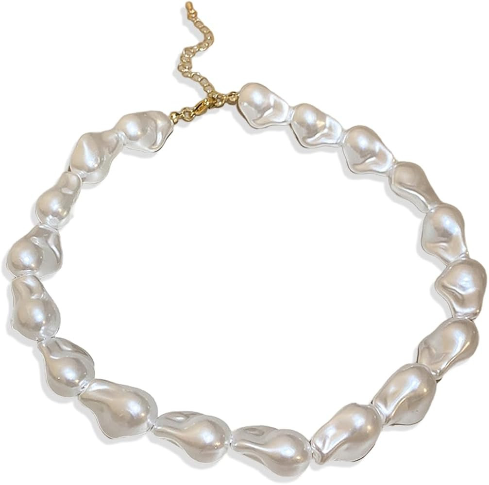 Chunky Pearl Necklace for Women Boho Baroque Pearl Choker Irregular Large Pearls Charm Necklace W... | Amazon (US)
