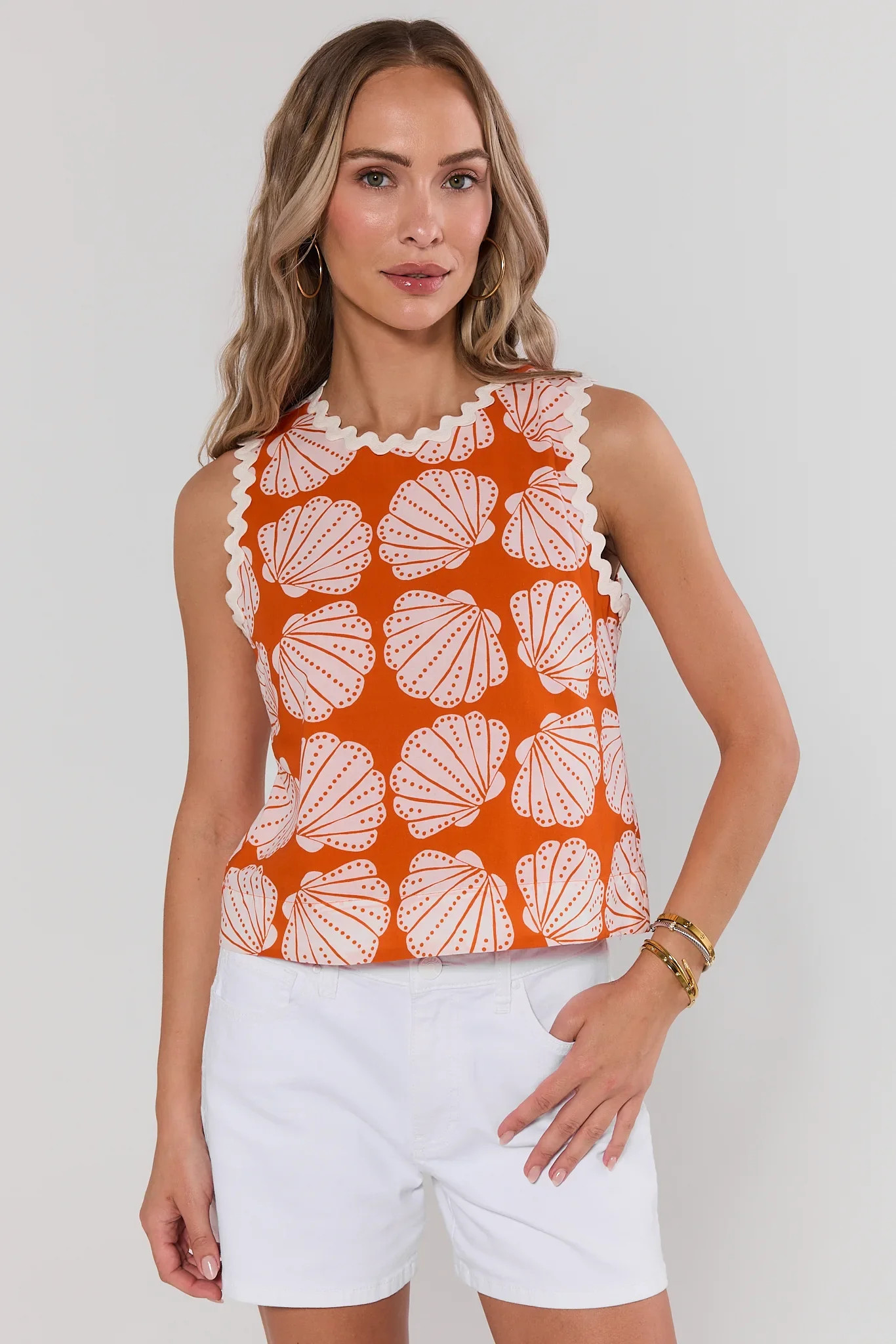 Orange Shell Print Tank Top | Avara