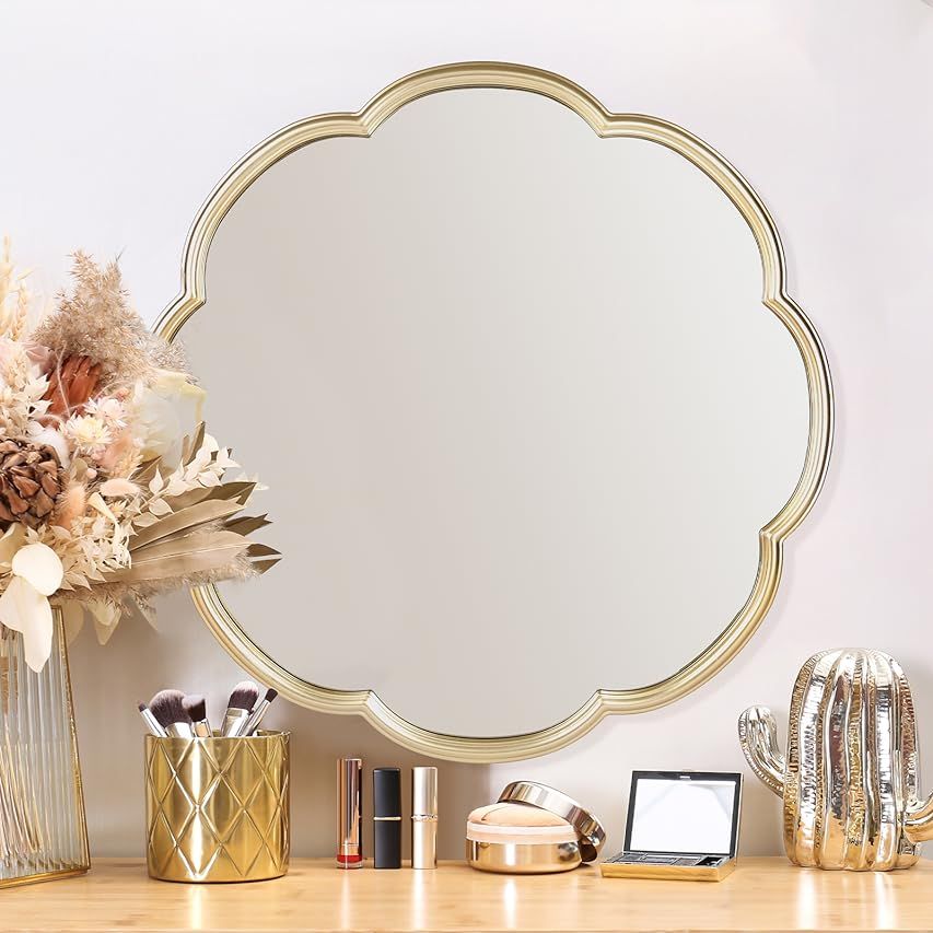 Fobule 24" Gold Mirrors for Wall, Flower Pattern Scalloped Decorative Accent Wall Mounted Mirror,... | Amazon (US)