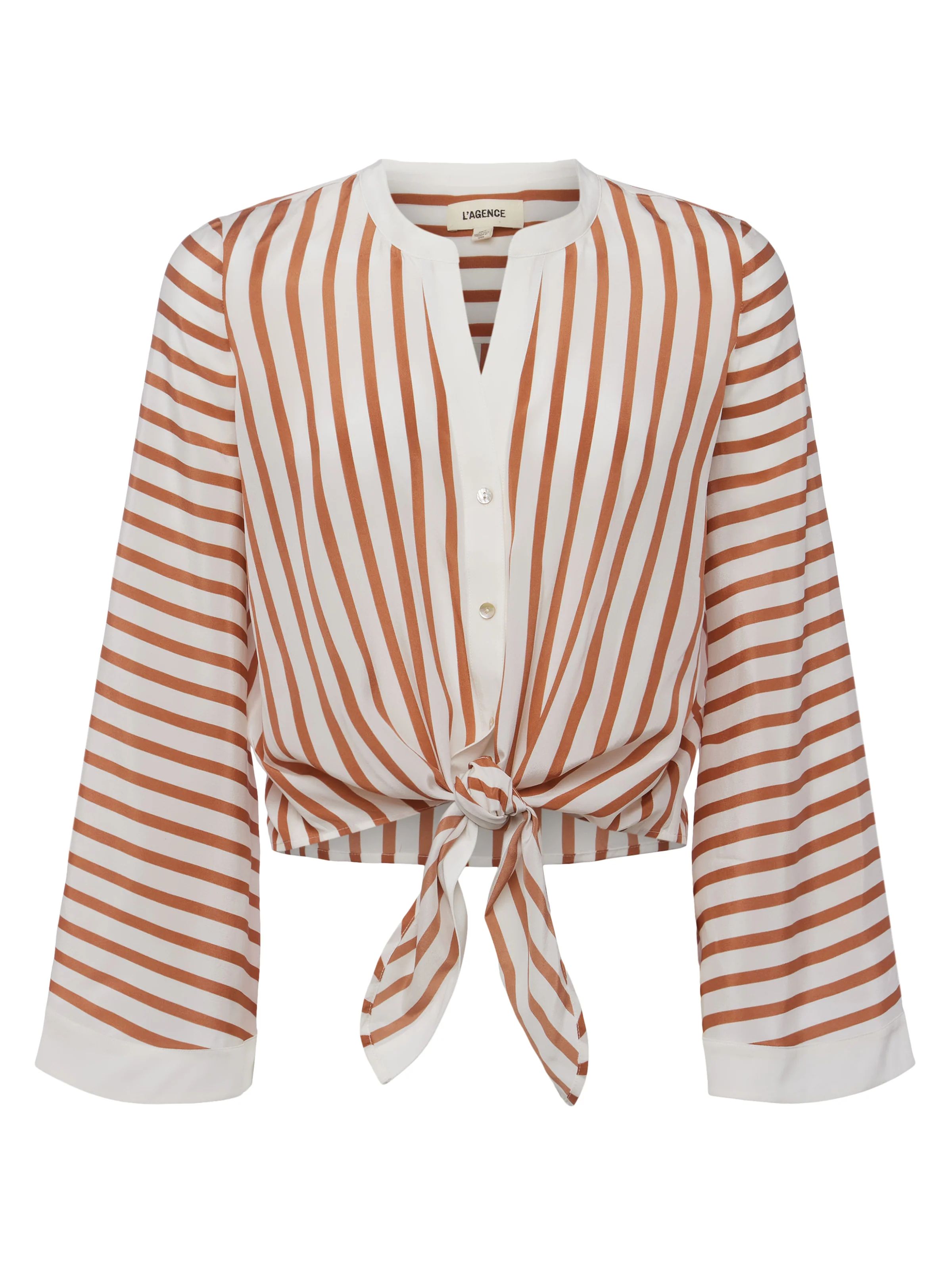 L'AGENCE Charlize Blouse in Soft Tan/Ivory Stripe | L'Agence