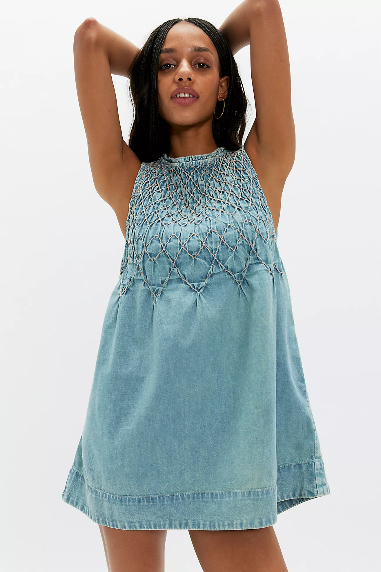 Maisie Smocked Denim Mini Dress | Free People (Global - UK&FR Excluded)