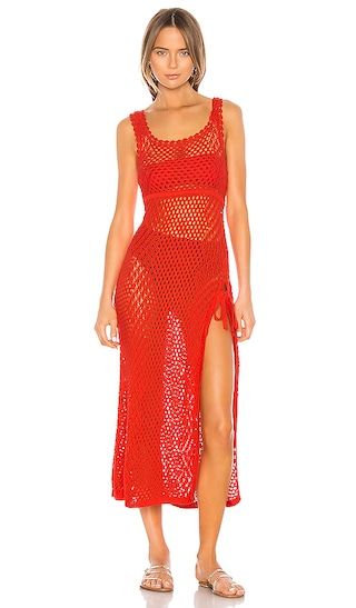 Athena Crochet Dress in Coral Red | Revolve Clothing (Global)