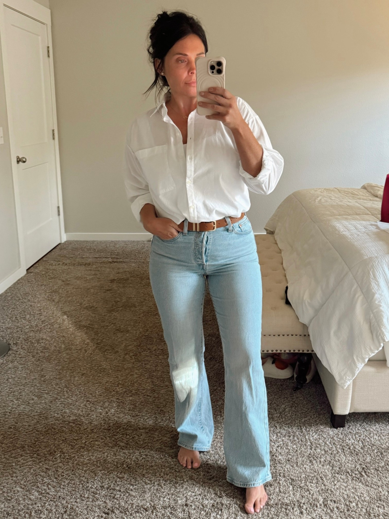 90’s mom vibes! 
Jeans, size 28
White Shirt, medium 

#LTKSeasonal #LTKStyleTip #LTKFindsUnder100