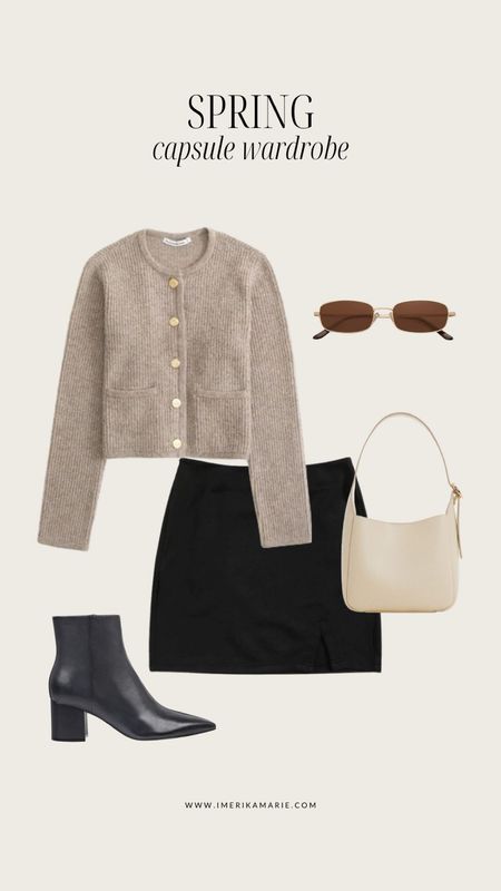 Spring Capsule Wardrobe. Spring outfit. Date night outfit. Cardigan. Black skirt. Boots. Shoulder bag.

#LTKstyletip #LTKfindsunder100 #LTKSeasonal
