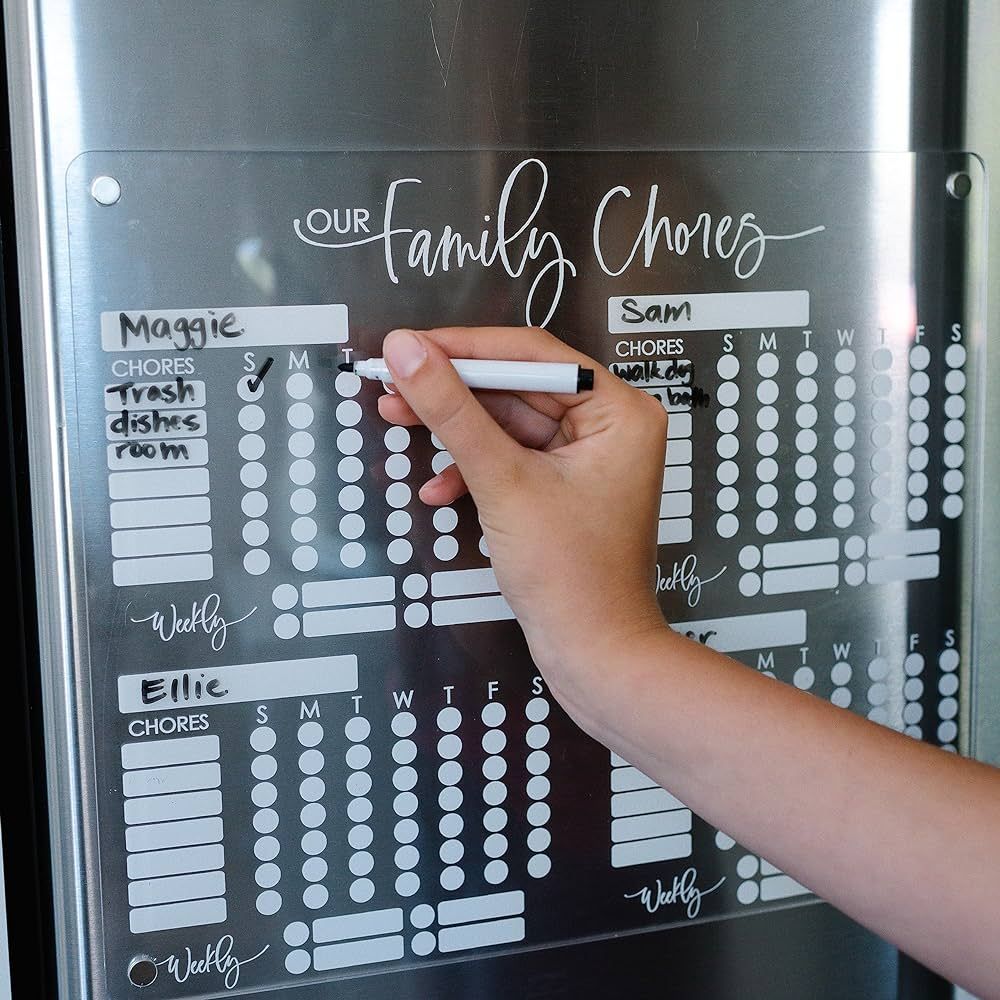 Chore Chart for Kids Multiple Kids - White Chores Chart for Kids - Clear Acrylic Chore Chart w/Ma... | Amazon (US)