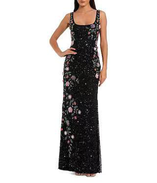 Mac Duggal Embellished Mesh Square Neck Sleeveless 3D Flower Gown | Dillard's | Dillard's
