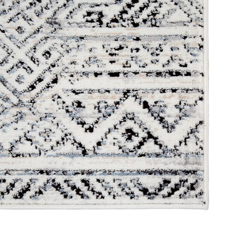 Shelbie Geometric White/Black/Gray/Blue Area Rug | Wayfair North America