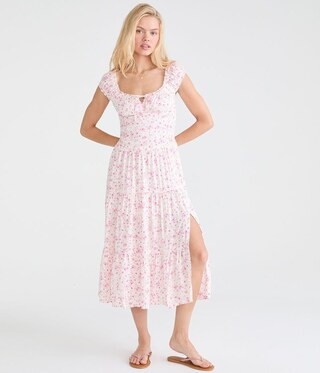 Floral Square-Neck Tiered Midi Dress | Aeropostale