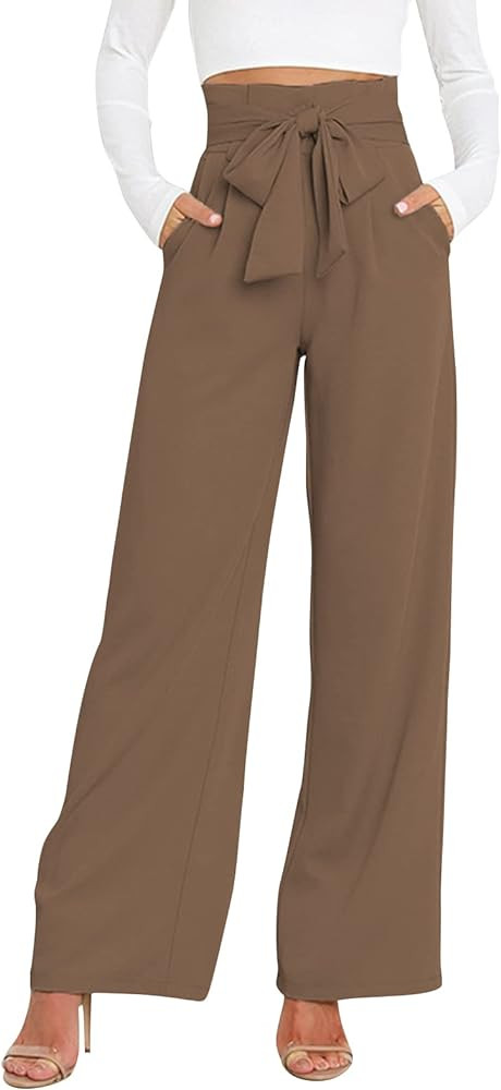 GUOLEZEEV High Waist Wide Leg Pants for Women Business Casual Outfits Dress Pants | Amazon (US)
