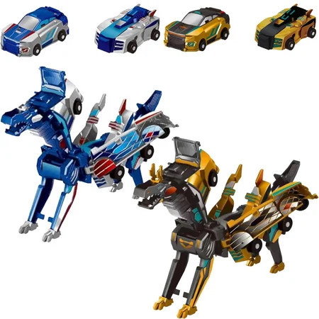 2in1 Transforming Dinosaur Toys，Transformation 4 Pack Car Toy with Collision Transforming Car for Girls Age 4-6 |Party Gift for Birthday, Christmas (Blue & Gold Dragon) | Walmart (US)