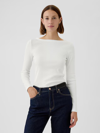 Modern Rib Cropped Boatneck T-Shirt | Gap (US)