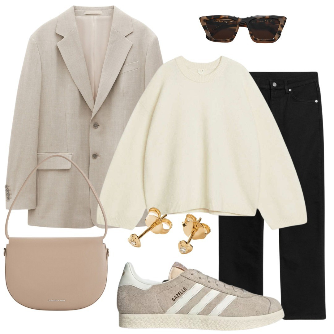 Neutral workwear, neutral blazer, Adidas sneakers, black jeans, black denim trousers, white sweater, blazer look, Arket, H&M

#LTKfindsunder50 #LTKfindsunder100 #LTKworkwear